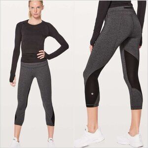 Lululemon Inspire Crop ll Luxtreme 3/4 Leggings Sz 6 Grey Black Yoga Athleisure